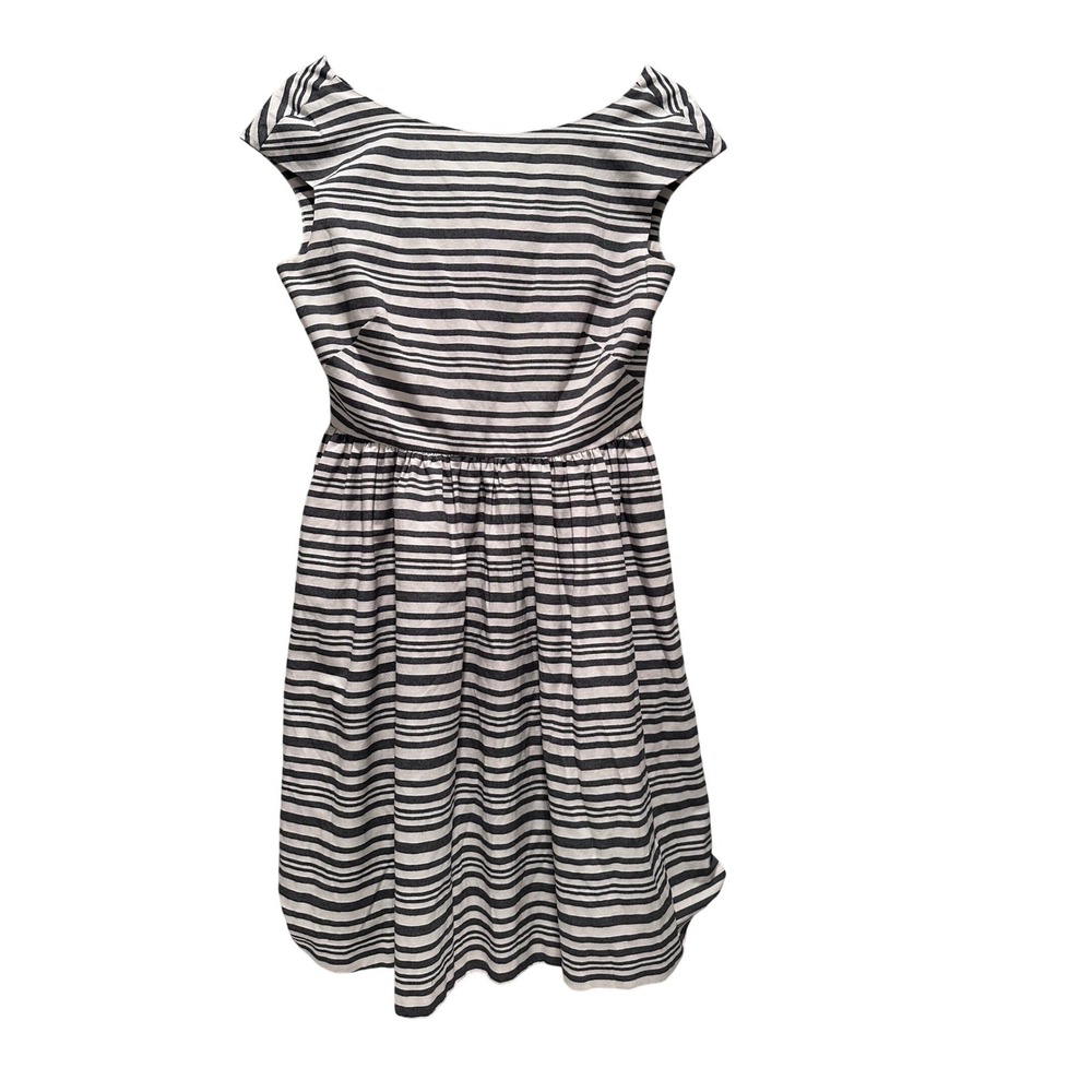 Donna‎ Morgan Gray Striped Short Sleeve Shift Dress Tie Back Cotton Size US 10